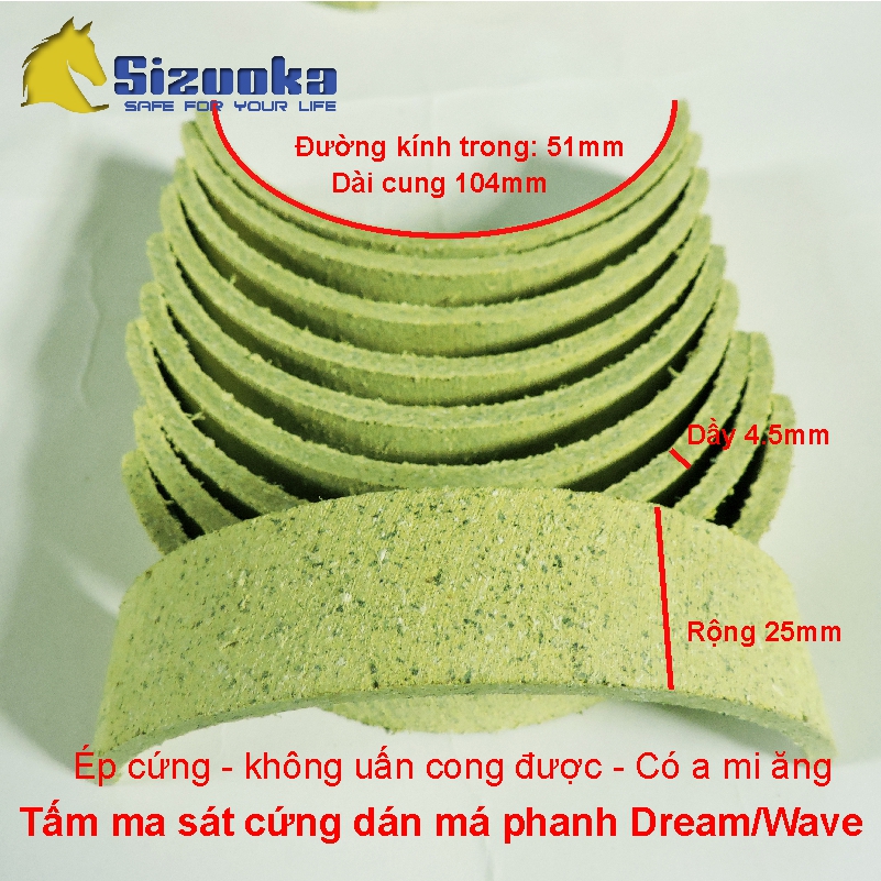 Má phíp vàng dán má phanh Dream, Wave - Tấm ma sát Sizuoka